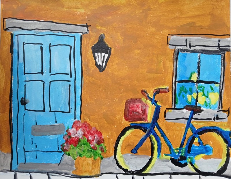 Abstract/Impressionism Bike in the rain 11x14 Handmade Colorful Art Painting gallery
