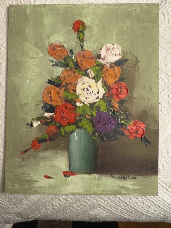 Robert Cox Still Life with Roses, oil on board, signed,