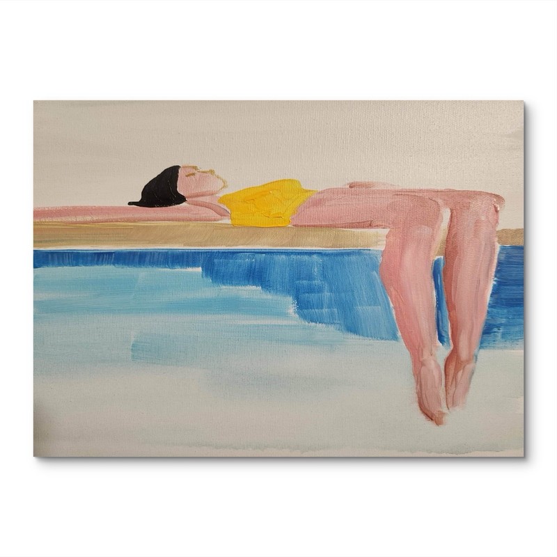 Unique Girl By Pool Original Home Decor Wall Art 14X11 Canvas Acrylic gallery