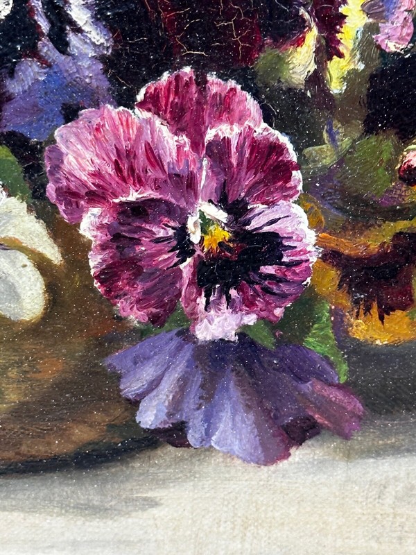 Danish Oil Painting Still Life "Pansies" Flowers Signed Emma Løffler 1843 – 1929 gallery