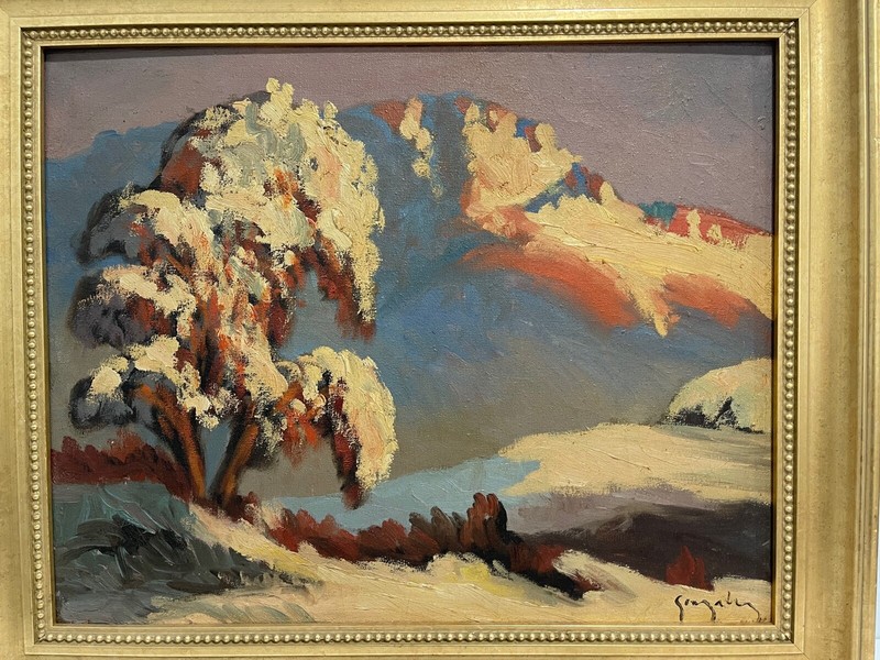 Vintage Antique Oil Signed Impressionist Mountain Landscape Painting Possibly CA gallery