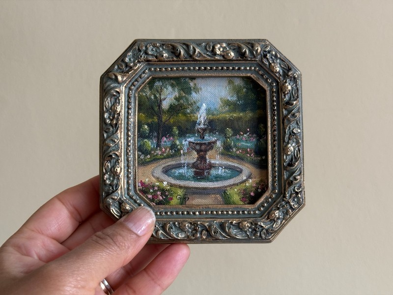 French Garden Landscape Original Oil Painting - Miniature Collectible Wall Art gallery