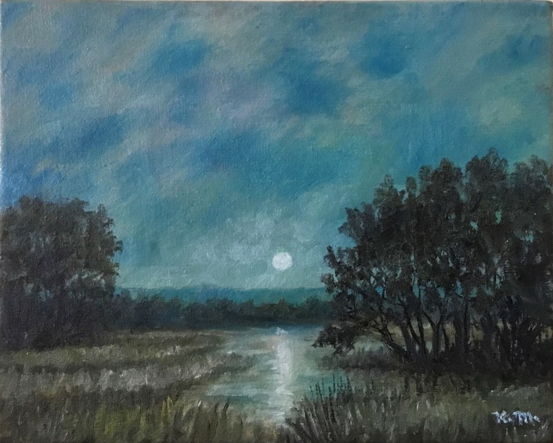 MARSH MOON – unframed oil painting on 8X10 in stretched canvas by K. McDermott