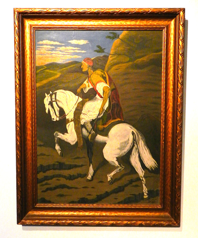 MAN on HORSE 1930 ACRYLIC PAINTING on CANVAS ORIGINAL FRAME FRED OLSEN