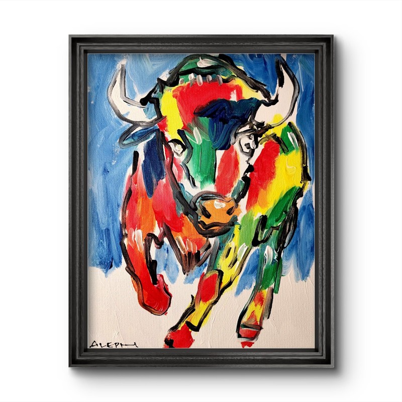 Buffalo Original Painting Abstract Expressionist Canvas 11×14 Rustic Bison Decor