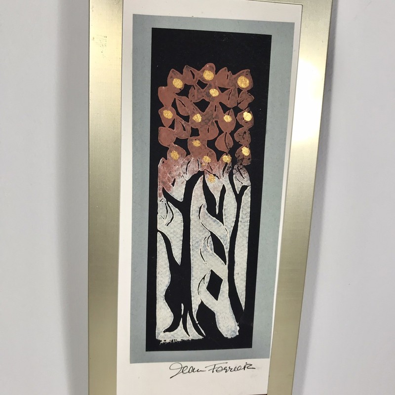 Original Artwork Signed Screen Printing Tree Abstract w Gold 5x13 gallery