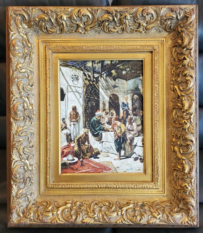 Vtg Signed Original Arabian Middle East Oil Painting Magnificent Gold Framed 30″
