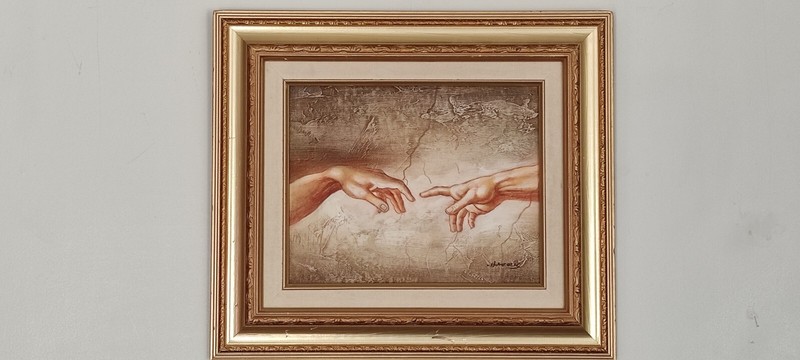 Original Signed Acrylic Pastel Painting Michelangelo The Creation of Adam Framed gallery