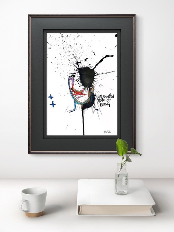 Original Ink Portrait Painting A4 Mixed Media Neo-Expressionism Signed COA #4
