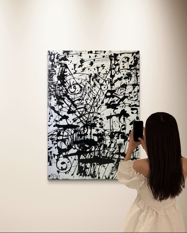 Large Original 24x36 Black & White Abstract Painting Modern Acrylic Canvas Signe gallery
