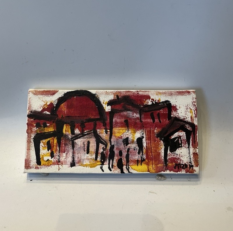 Houses Dome Acrylic/LW 20x10x2 Painting Unique Small Picture Original Artist