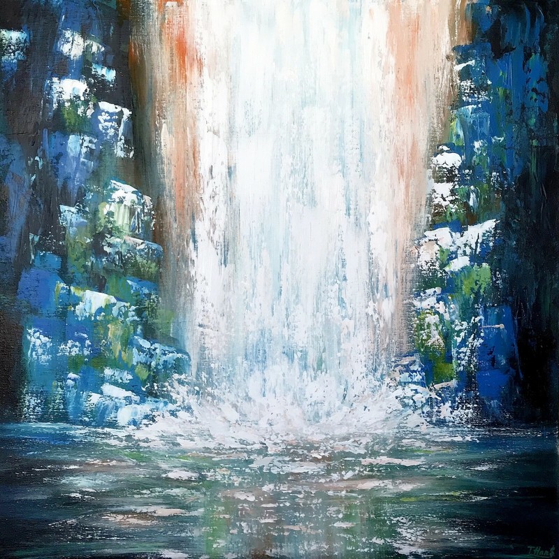 Abstract minimalist Landscape Seascape painting «Free Flow», 24x24x1″