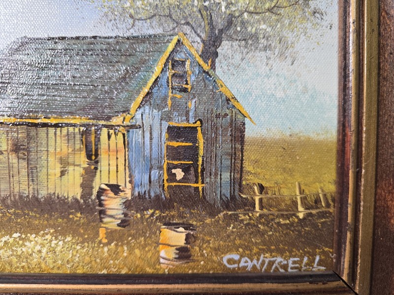 Phillip Cantrell Signed Barn Oil Painting 10" x 8", Framed 14.5” x 12.5” gallery