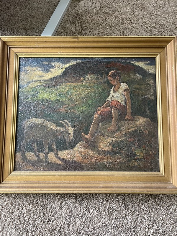 EUGENE HIGGINS Original Signed Oil Boy With Goat Rare