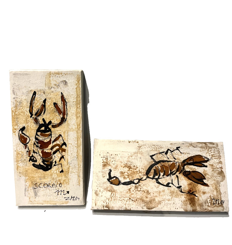 Two Scorpions Pictures Acrylic/LW 20x10x2 Painting Unique Original Academy