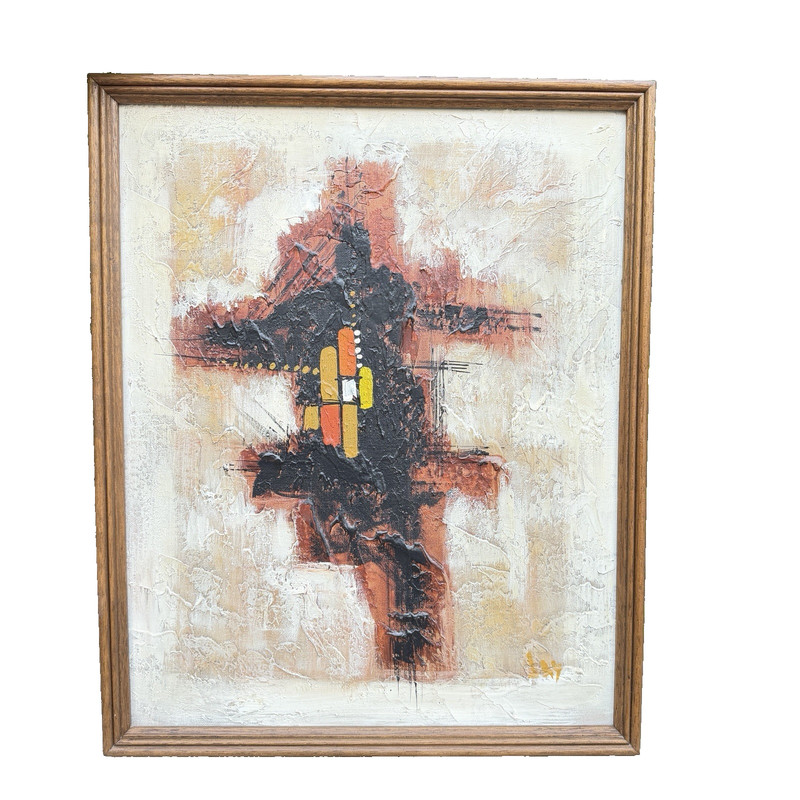 Vintage Mid Century Abstract Oil Acrylic Expressionism Painting Signed Jay