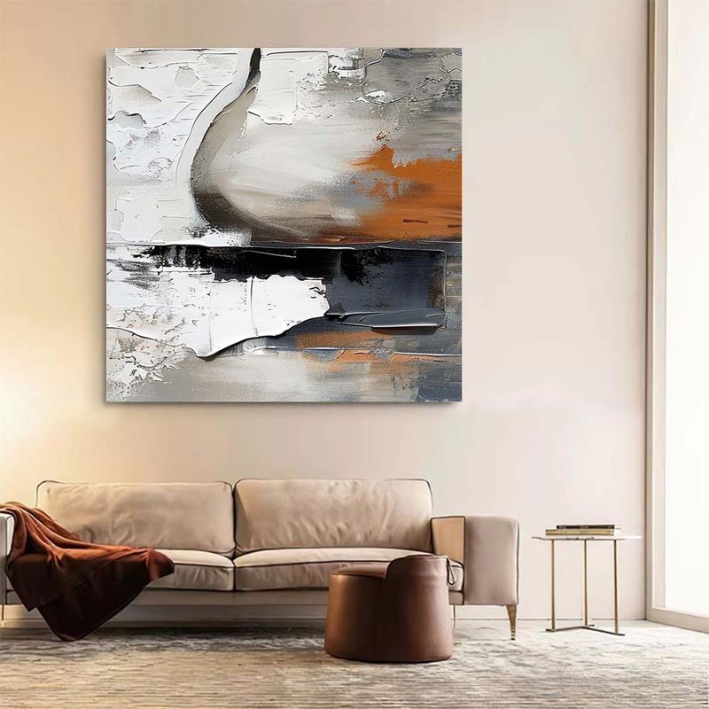 Modern Abstract Gray Handmade Oil Painting On Canvas Home Decor Living Room