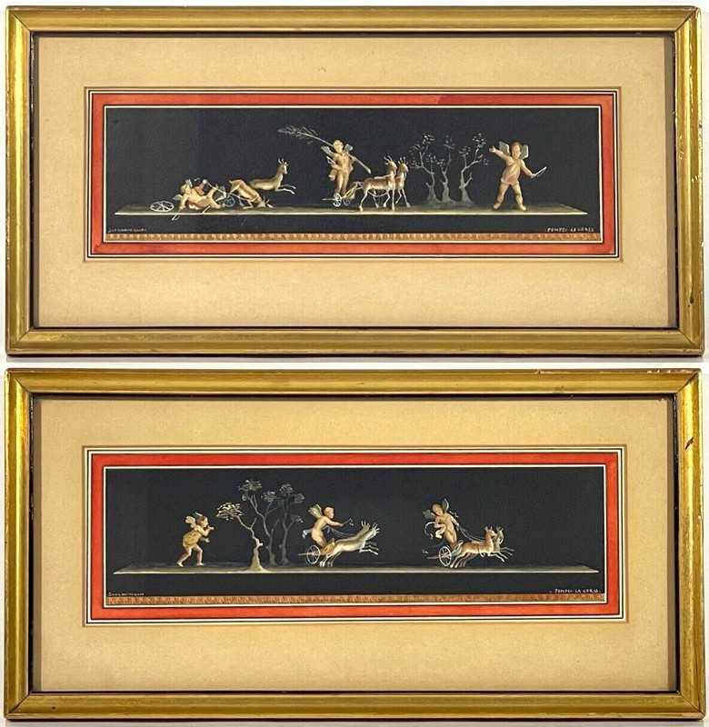 Pair Listed Artist Roberto Scognamiglio (1901-1985) Signed Watercolor Paintings