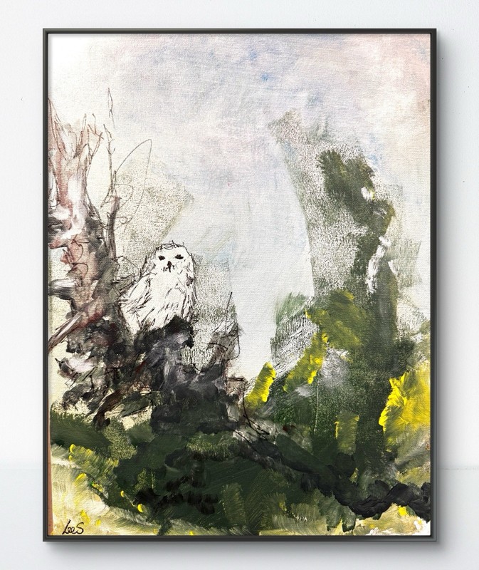 Original Abstract Snowy Owl 12x16 Impressionism Living Room Signed Art 363 gallery