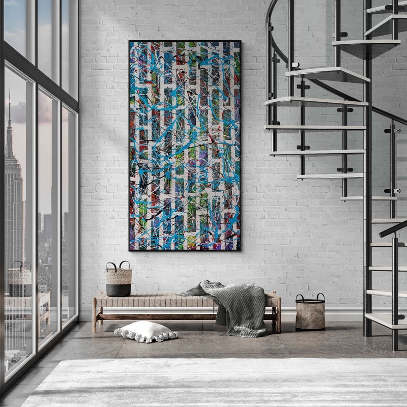 XXL Jackson Pollock Style Brick Wall Multicolor Abstract Art Painting 59x30 in gallery