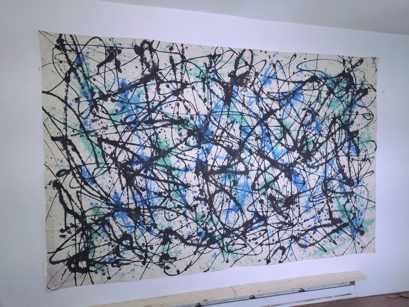 Museum Size Jackson Pollock Style Mid Century Large Abstract Painting Original gallery