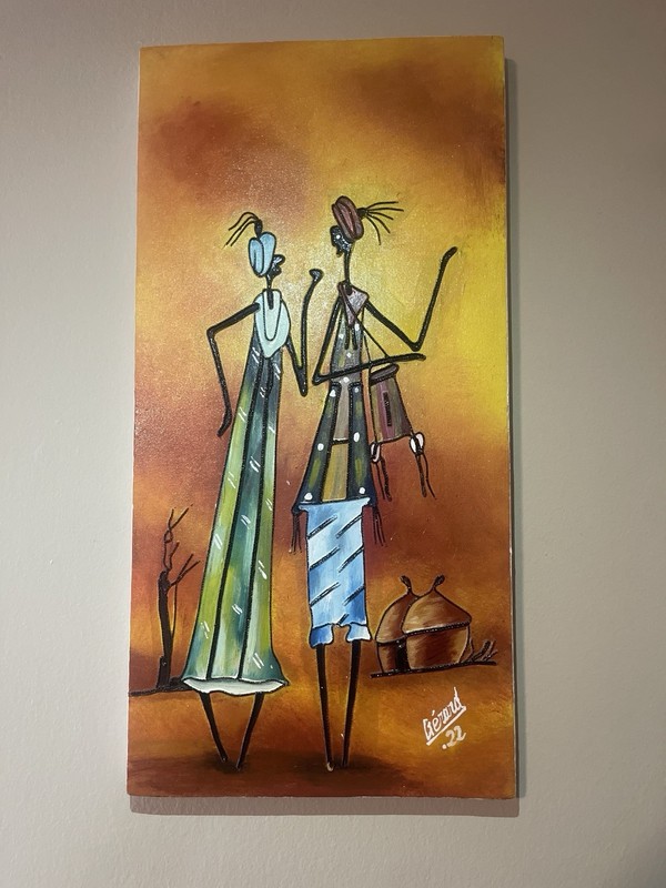 West African Burkina Faso Textured Oil Painting 24” X 12” Artist Gérard