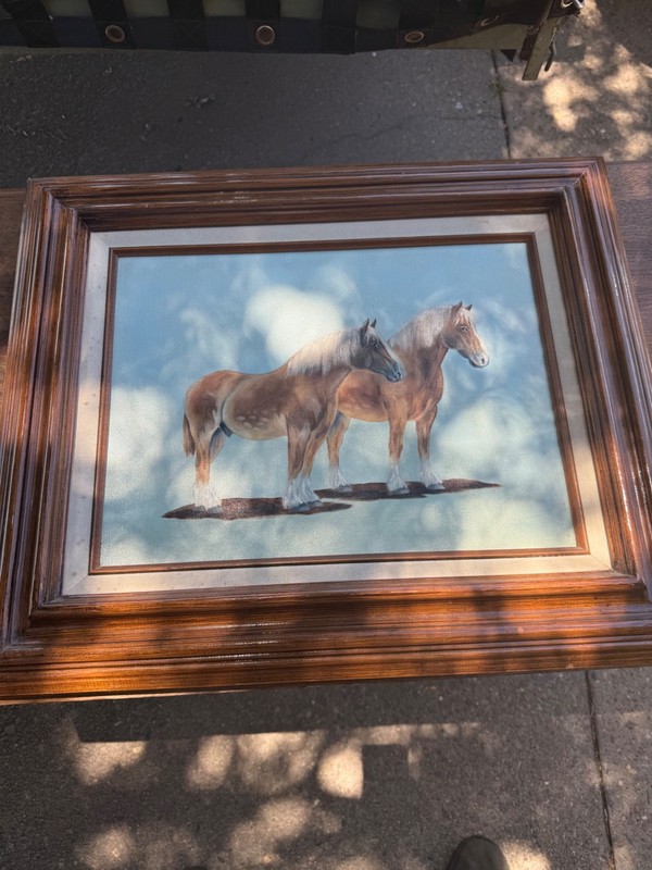 Barbara Filbin Original Oil Painting Draft Horses Framed 24×24 Estate Provenance
