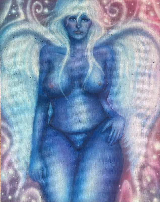 Alien Lady Painting Original Art Acrylic and Airbrush on Canvas Panel