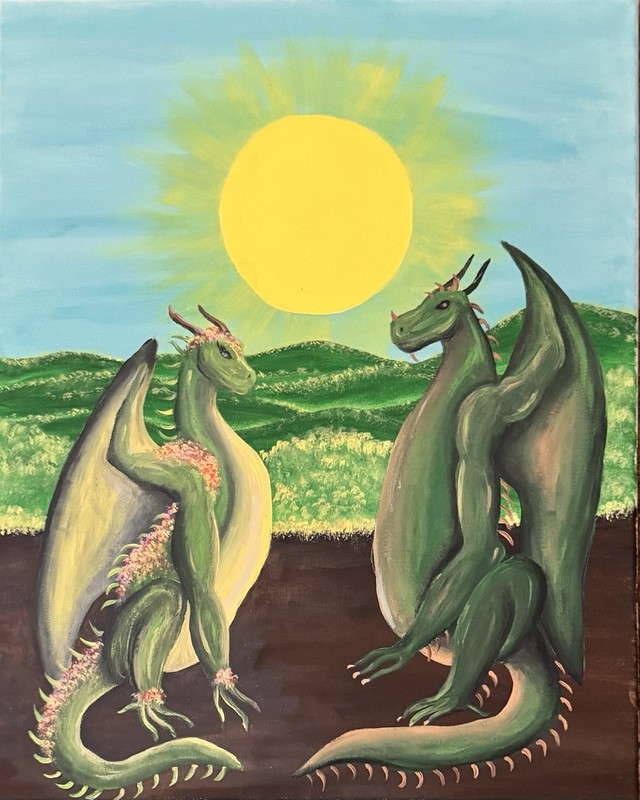 Original Painting Of 2 Dragons 16 in Wx 20 in T