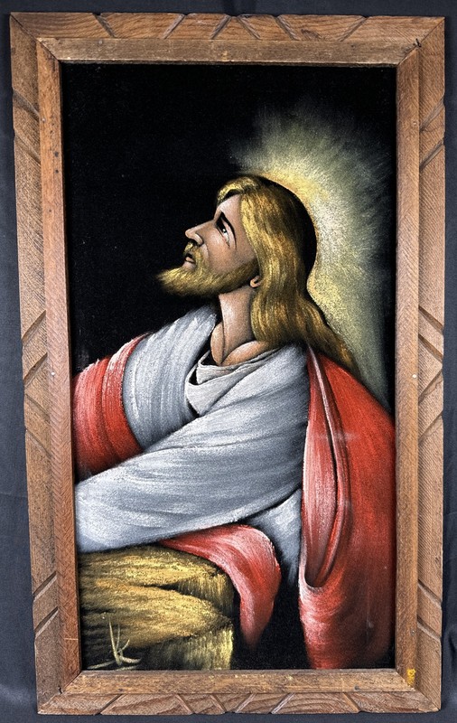 ✨Vintage MCM Velvet Jesus Christ Painting 23 x 14″ Made In Mexico✨