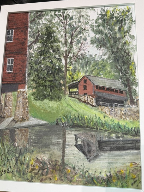 G. Smith Signed Impressionist Landscape Painting Barn Bridge River Trees 2024