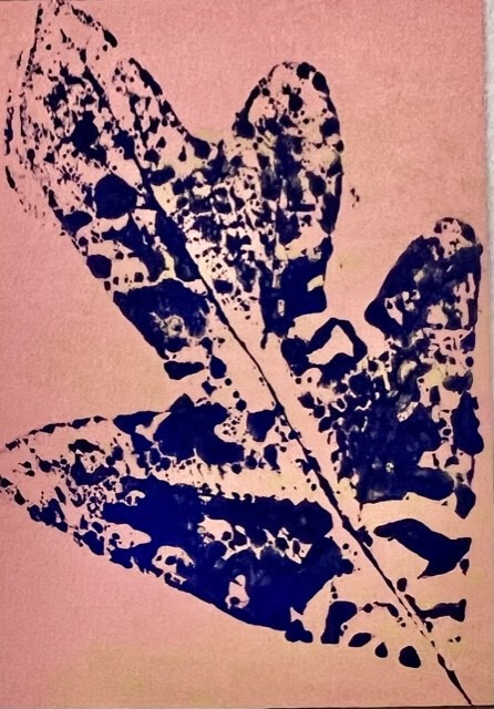 aceo OOAK original trading card by MaryAnn Lucas oak leaf ink  Purple 