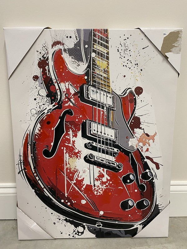 Gibson Electric Guitar Black/Red Canvas Painting