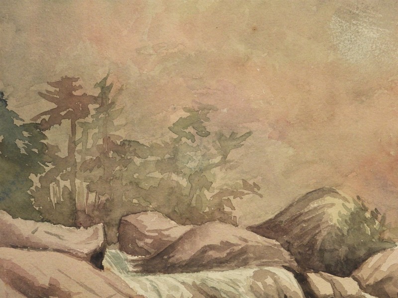 1890 Louis Michel Elshemus Woodland Stream California Plein Air WC Painting gallery