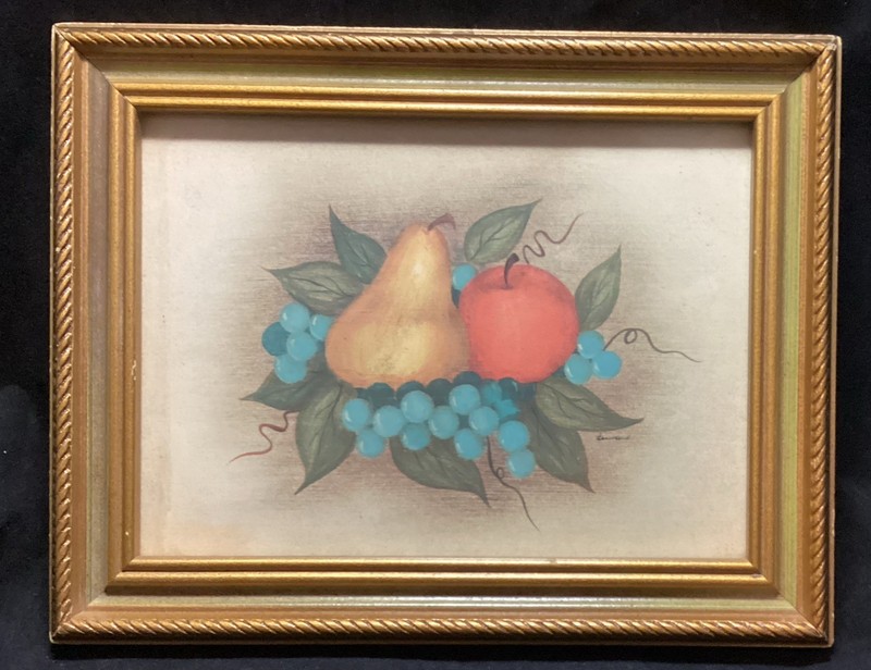 Vintage «Still Life With Fruits Scene» Theorem Painting – Signed And Framed F1