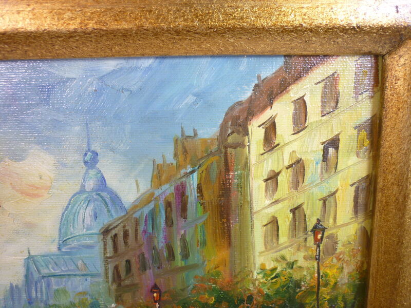 Paris Street Scene Painting Ornate 18" x 20" Baroque Frame Unknown Artist 24H023 gallery