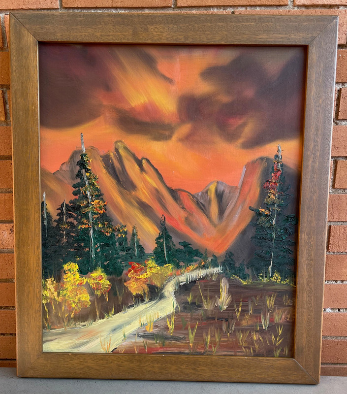 Vintage 70s Framed Landscape Oil Painting Modern Art Wall Hanging Mystery Artist gallery