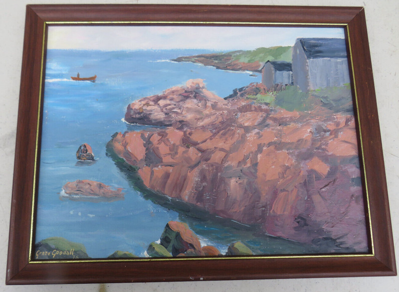NICE FRAMED VINTAGE OIL ON BOARD OCEANSCAPE HAZY MORNING NEILS HARBOR 1975