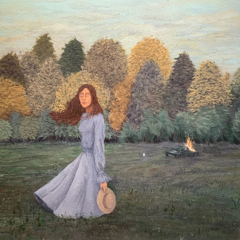 “Thunderous“, girl, ukraine, tank, landscape, Rusia, Pop Art Painting by M.Zazel