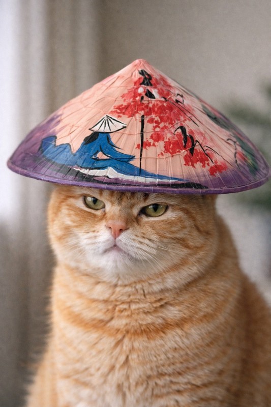 Hand Painted Mini Vietnamese non la Conical Hat 6" Palm Leaf Folk Art Decor