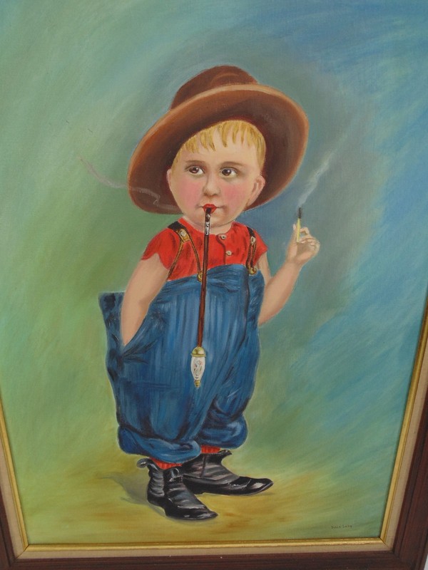 VTG Mother's Oats Naughty Boy Original Painting Acrylic On Canvas Julie Luby gallery