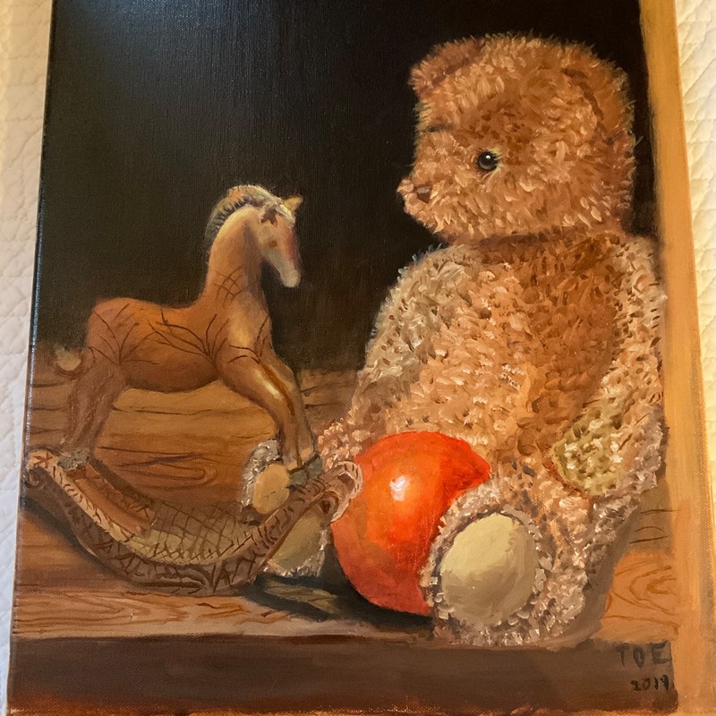 Childrens toys original painting hand painted teddy bear rocking horse canvas gallery