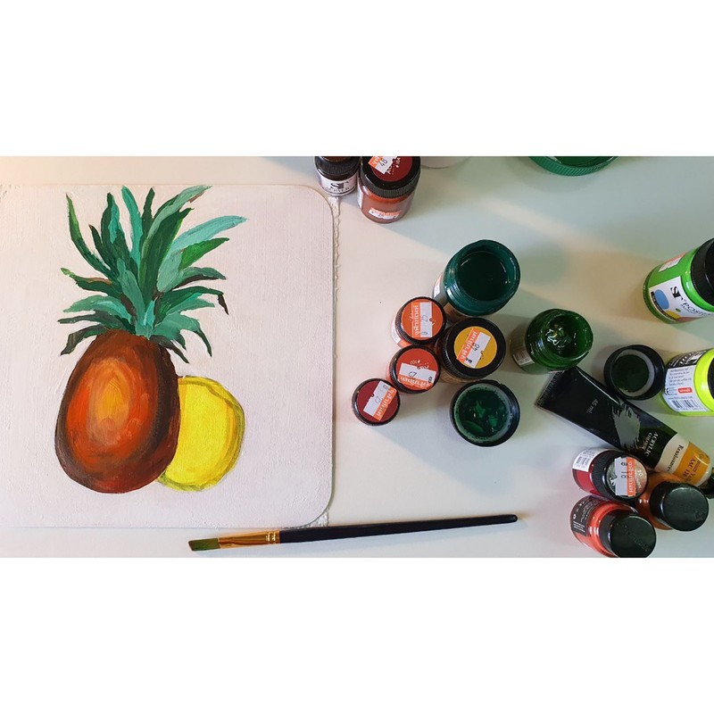 Still Life Fruit Painting Kitchen Original Wall Art Tropical Pineapple Modern gallery
