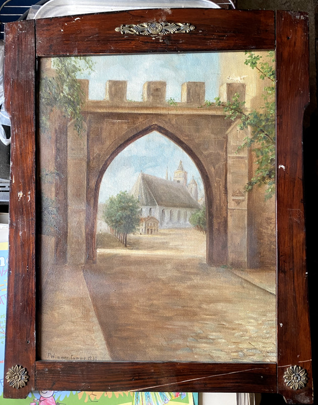 Frieda Wimmer-Cumme *1868 -1949 Rare City Gate Church Market Antique Frame