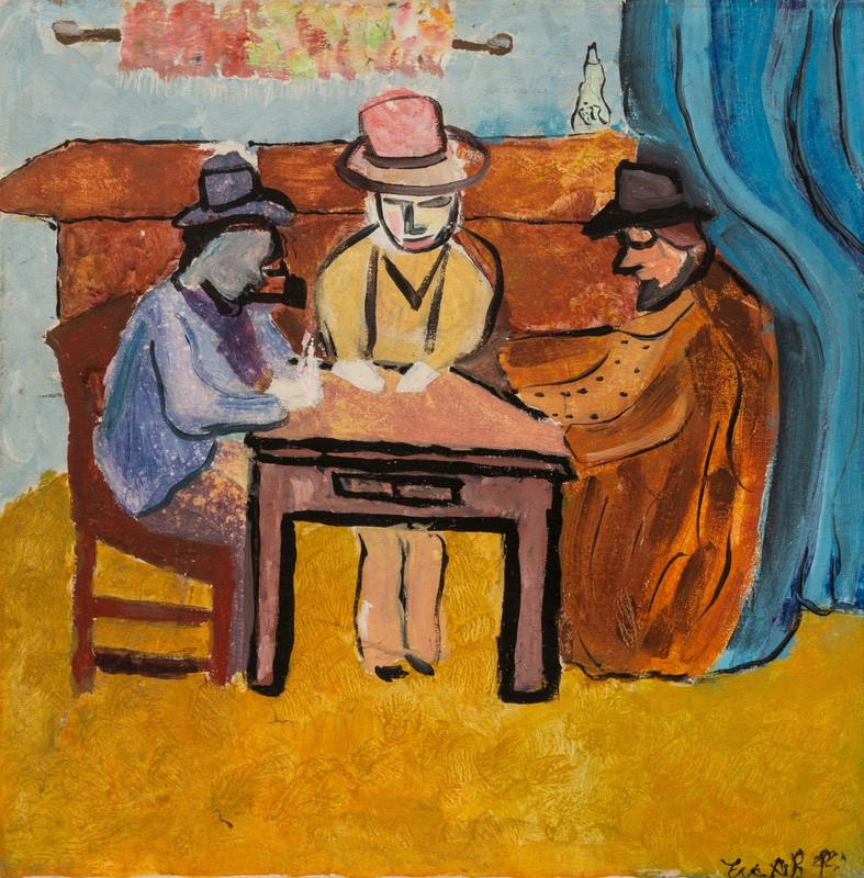Vintage Expressionist Study of Card Players, on Canvas, Signed Illegibly