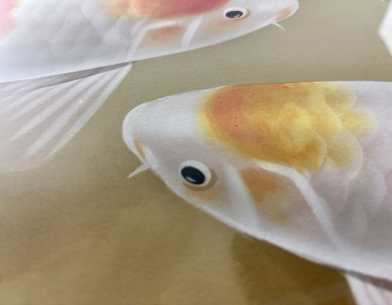 Large Koi Fish Hand-Painted on Silk Painting Signed Ho. Sabrina Framed 42x32 gallery