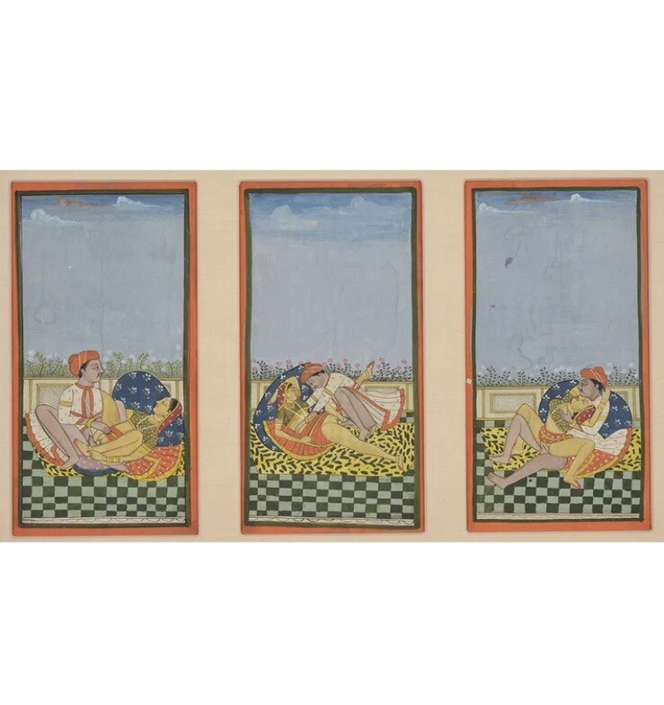 18th c. Indian Mughal Erotic Art - Antique Miniature Painting Kama Sutra Framed gallery