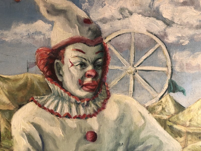 VINTAGE ORIGINAL ILLUSTRATION ART BLACK MAN SMOKING CIRCUS CLOWN PAINTING BOARD gallery