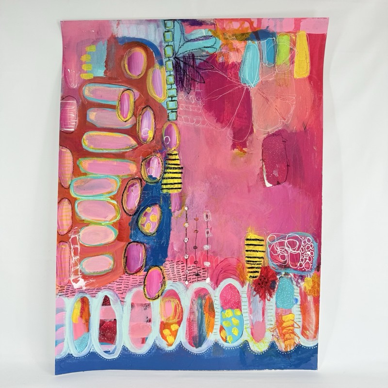 Original Abstract Art on Paper Cheerful Bright Colorful Home Decor Acrylic 24×18