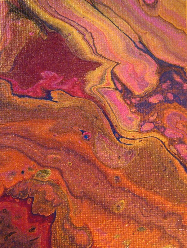 MAGENTA ISLAND Acrylic Abstract Flow Painting ACEO ATC 2.5 x 3.5 inches